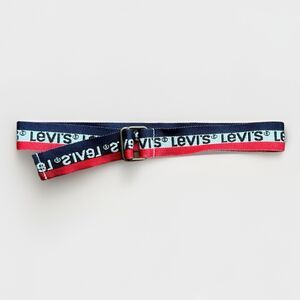 Vintage Levi's Belt Red White Blue Logo Striped Adjustable Fabric D Ring